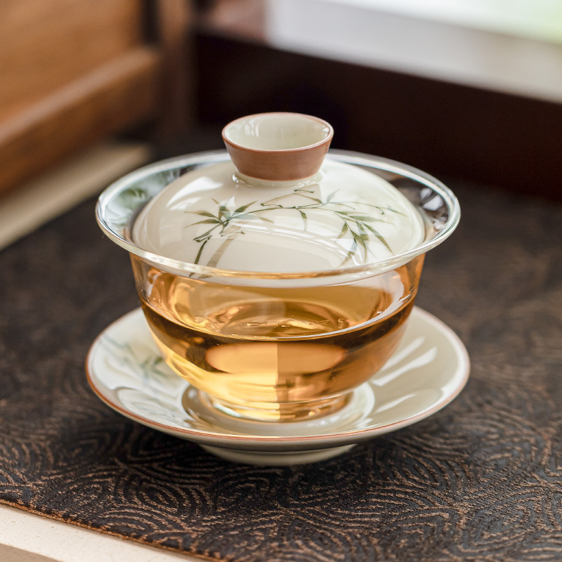 Glass Container Set - Gaiwan de bambu pintado à mão