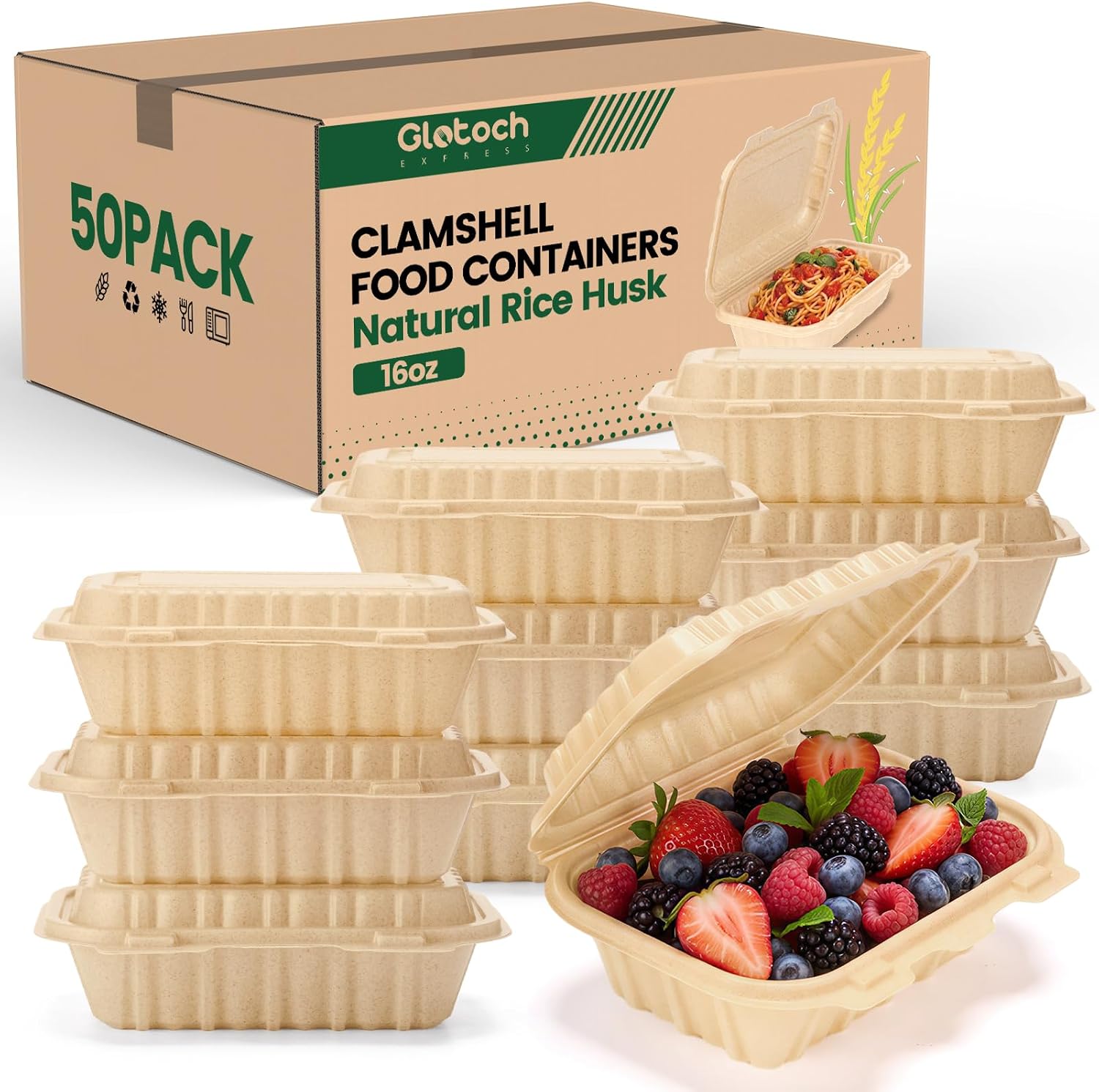 Meal Prep Pasta - Pacote com 50 Recipientes Clamshell de
