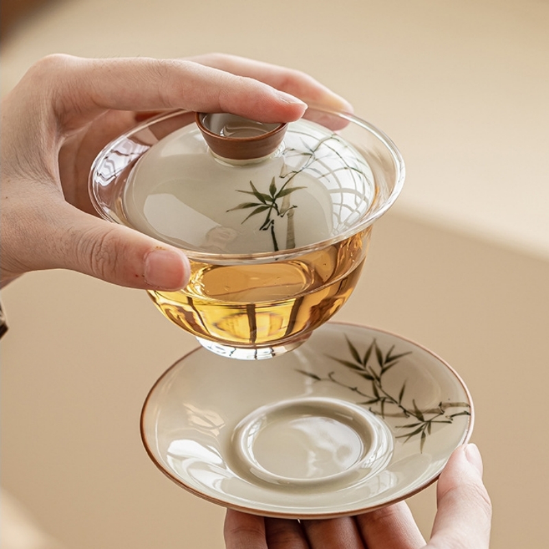 Gaiwan de bambu pintado à mão  - Glass Container Set avaliação e preço