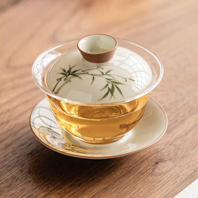 Gaiwan de bambu pintado à mão  - Glass Container Set avaliação e preço