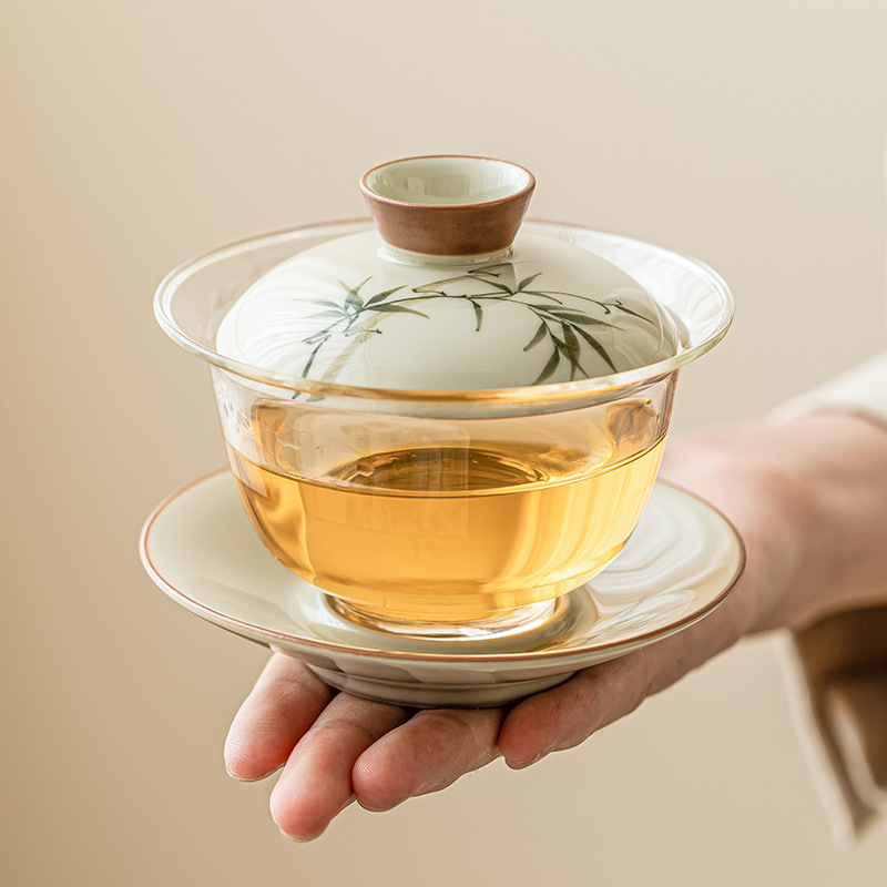 Gaiwan de bambu pintado à mão  - Glass Container Set avaliação e preço